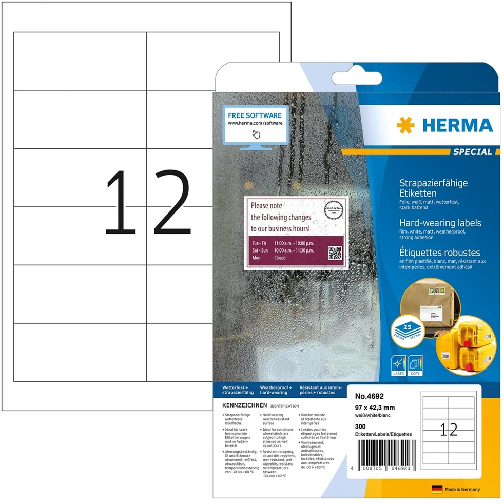 Carruzzo HERMA 4692 etiketė spausdinimui Balta Lipni spausdintuvo etiketė