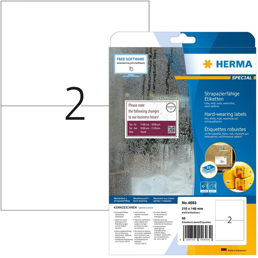 Carruzzo HERMA 4693 etiketė spausdinimui Balta Lipni spausdintuvo etiketė