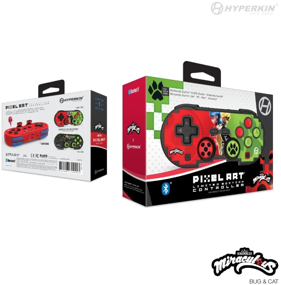 Carruzzo Hyperkin Pixel Art Žalia, Raudona „Bluetooth“ Žaidimų pultelis Nintendo Switch, Nintendo Switch Lite, „Nintendo Switch“ OLED