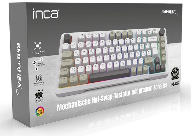 Carruzzo Inca IKG-455 klaviatūra Žaidimams USB + RF belaidė + Bluetooth QWERTY Vokiečių Balta