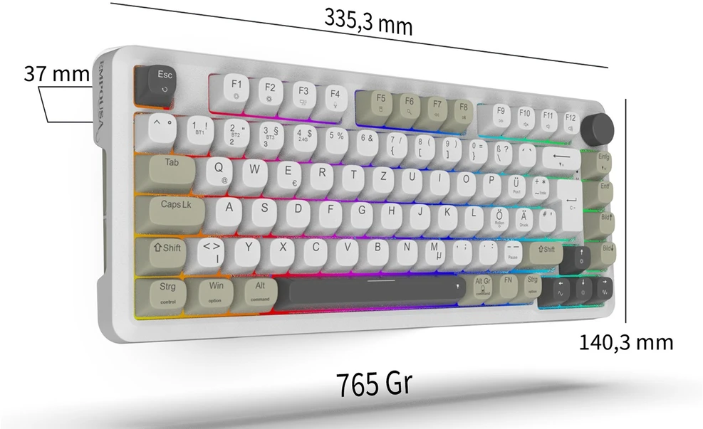 Carruzzo Inca IKG-455 klaviatūra Žaidimams USB + RF belaidė + Bluetooth QWERTY Vokiečių Balta