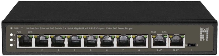 Šakotuvas Level One Carruzzo LevelOne FGP-1031 tinklo komutatorius Nevaldomas Gigabit Ethernet (10/100/1000) Maitinimas per Ethernet (PoE) Juoda