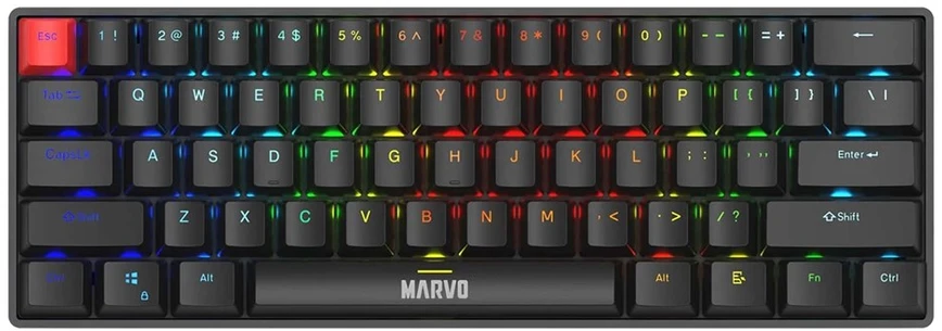 MARVO KG933 Saber 61 Laidinė žaidimų klaviatūra | USB-C | BT | 2.4 G | Juoda, 60%