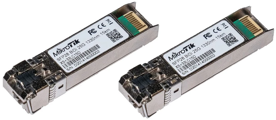 Ausinės Carruzzo Mikrotik SFP/SFP+/SFP28 BiDi: XS+2733LC15D tinklo siųstuvų-imtuvų modulis Optinis pluoštas 25000 Mbit/ai LC 1330 nm