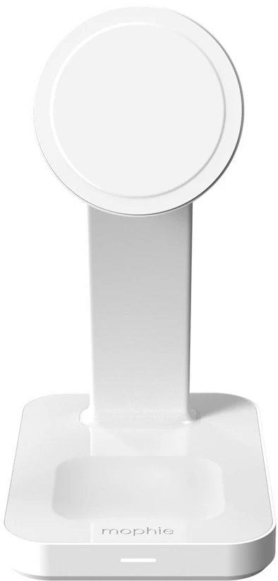ZAGG Mophie Snap+ 3-in-1 Qi2 belaidžio įkroviklio stovas trims įrenginiams, suderinamas su MagSafe ir Qi2 – baltas