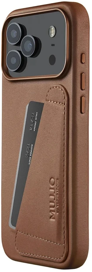 Carruzzo „Mujjo“ piniginės odinis dėklas – dėklai, sukurti „iPhone 17 Pro Max“, suderinami su „MagSafe“ (gelsvai rudas)