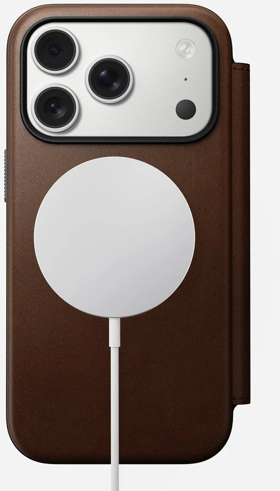 Dėklas Nomad Modern Leather Folio, ruda - iPhone 17 Pro