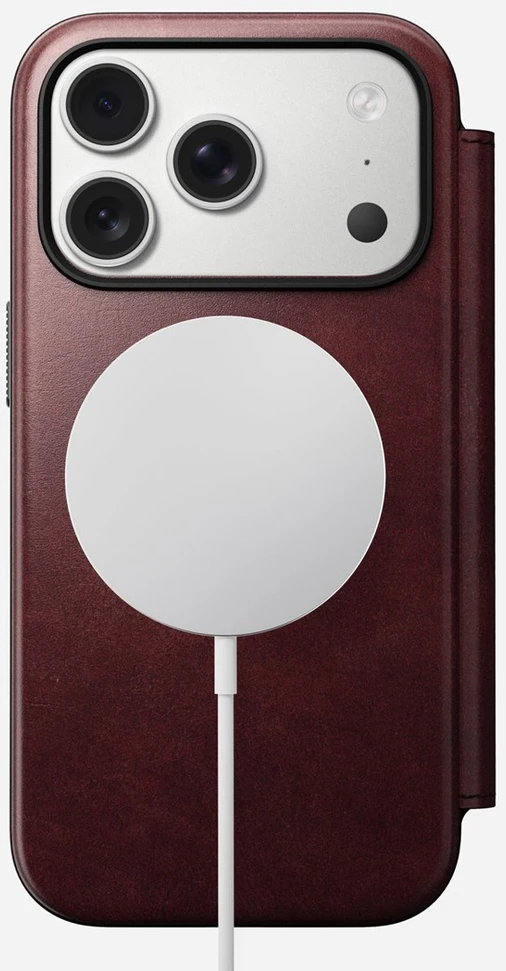 Dėklas Nomad Modern Leather Folio, burgundy (Horween) - iPhone 17 Pro