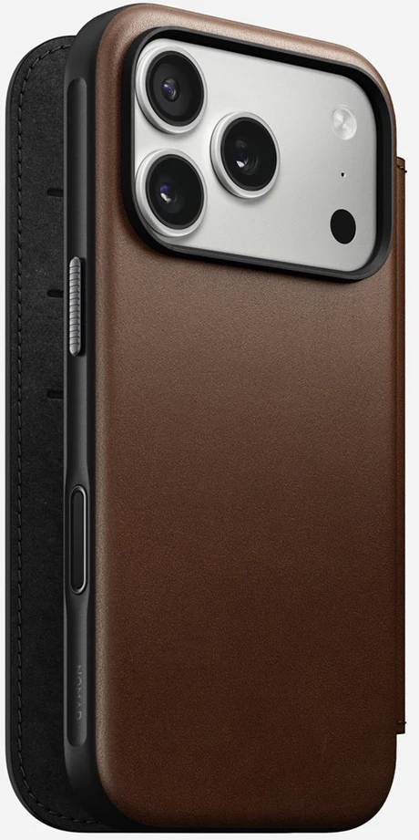 Dėklas Nomad Modern Leather Folio, ruda - iPhone 17 Pro