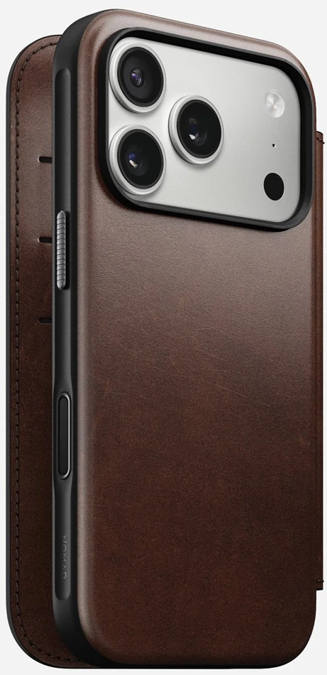 Dėklas Nomad Modern Leather Folio, rustic ruda (Horween) - iPhone 17 Pro