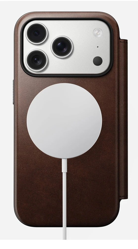 Dėklas Nomad Modern Leather Folio, rustic ruda (Horween) - iPhone 17 Pro