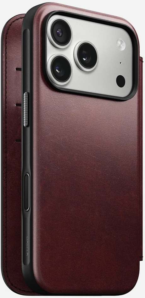 Dėklas Nomad Modern Leather Folio, burgundy (Horween) - iPhone 17 Pro