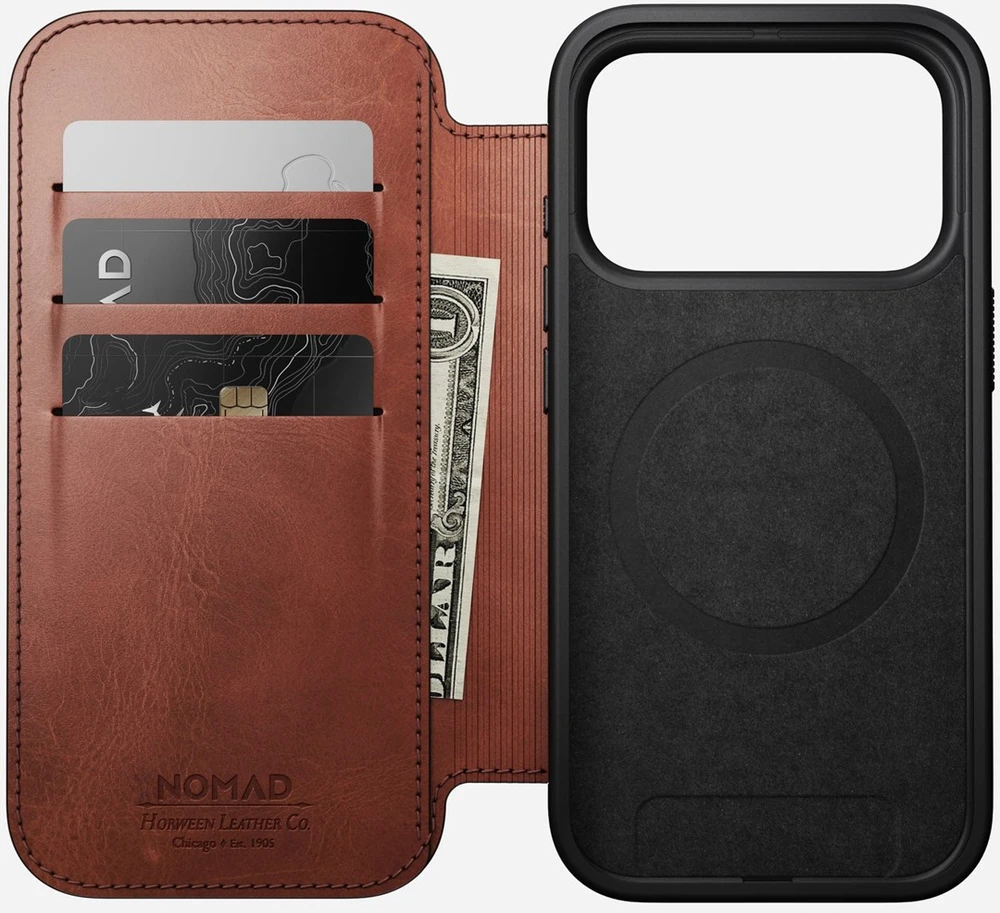 Dėklas Nomad Modern Leather Folio, olde dublin (Horween) - iPhone 17 Pro