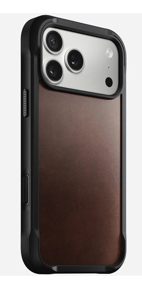 „Nomad“ tvirtas odinis dėklas, kaimiškos rudos spalvos („Horween“) – „iPhone 17 Pro Max“