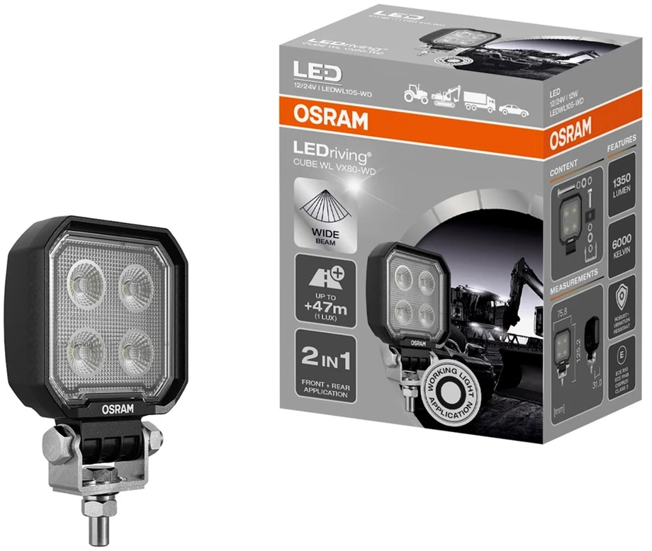 Carruzzo Osram LEDriving® kubinis žibintas, WL VX80-WD 12/24V 12W 47m, ilgas šviesos srautas, 1350lm