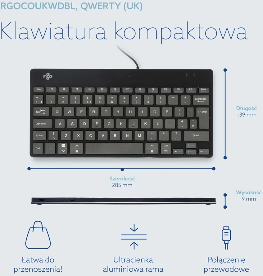 Carruzzo R-Go Tools RGOCOUKWDBL klaviatūra USB QWERTY Anglų (JK) Juoda