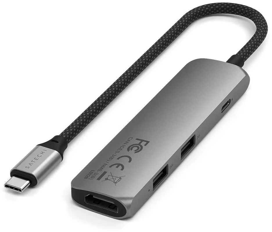 SATECHI 4-in-1 USB-C Slim Multiport Adapteris 4K (Kosminė pilka)