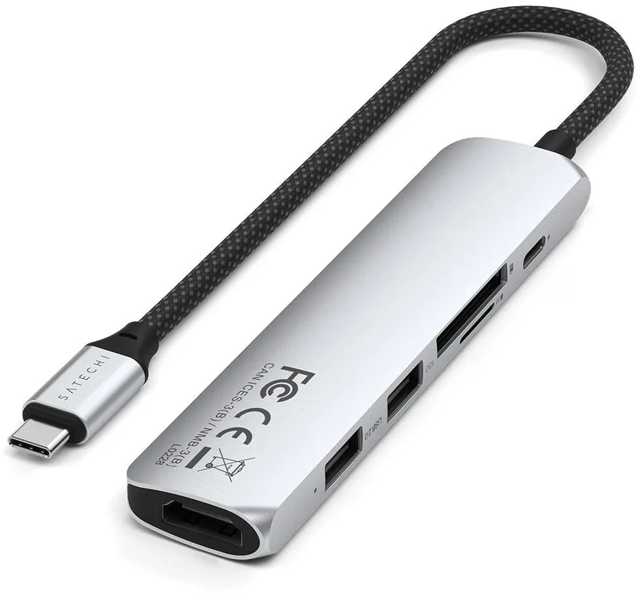 SATECHI 6-in-1 USB-C Slim Multiport Adapteris (Sidabrinis)