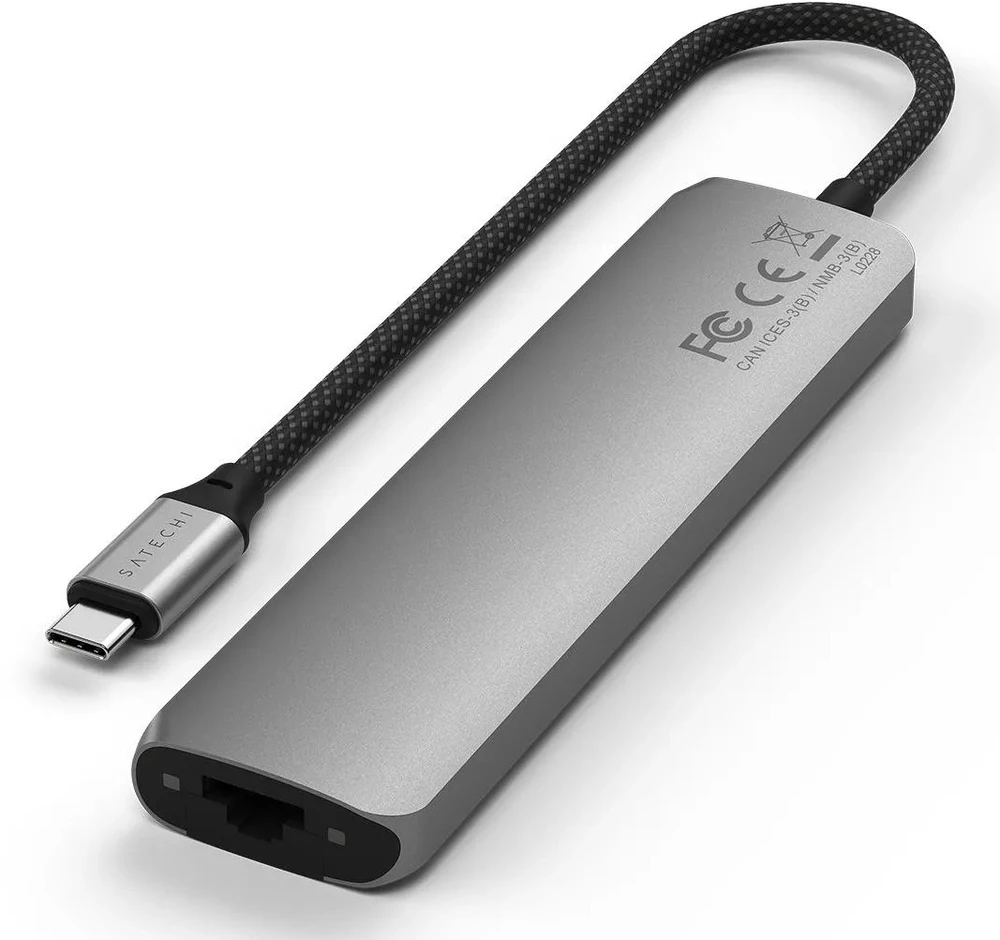 SATECHI 7-in-1 USB-C Slim Multiport Adapteris with Ethernet (Kosminė pilka)
