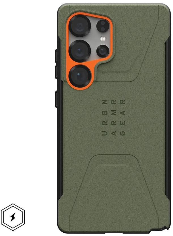 Dėklas Urban Armor Gear UAG Civilian Pro, alyvuogių pilkos/oranžinės spalvos - Samsung Galaxy S25 Ultra