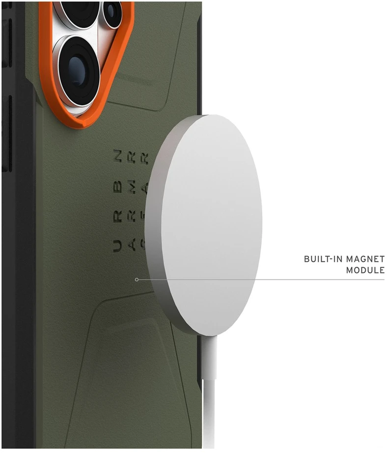 Dėklas Urban Armor Gear UAG Civilian, Olive Drab/Oranžinis - Samsung Galaxy S26 Ultra