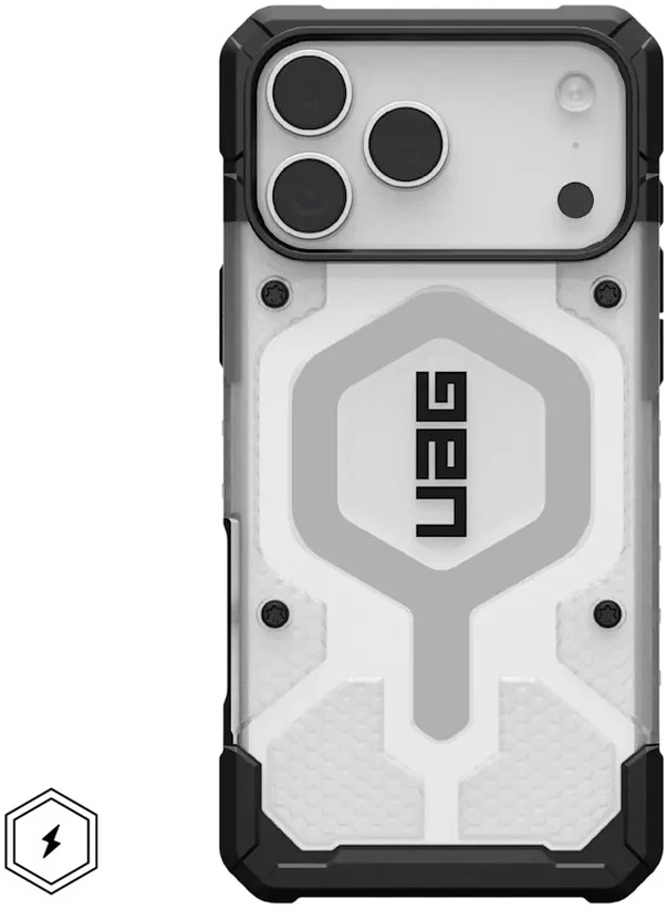 Dėklas „Urban Armor Gear“ „UAG Pathfinder Clear Magsafe“, „Ice“ / „Sidabrinis“ – „iPhone 17 Pro Max“