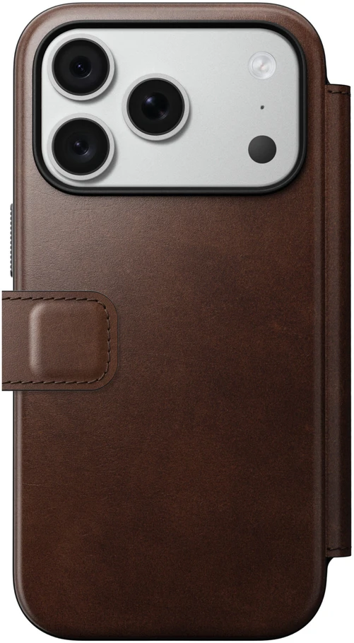 Cases and Covers - Flip Nomad Modern Leather Folio, rustic ruda (Horween) – iPhone 18 Pro/17 Pro dėklas