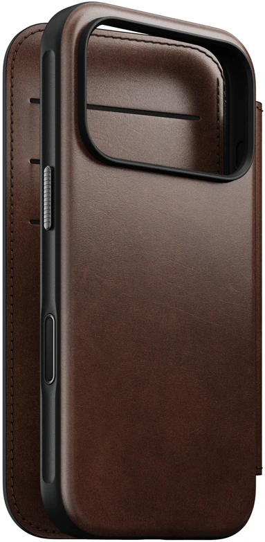 Cases and Covers - Flip Nomad Modern Leather Folio, rustic ruda (Horween) – iPhone 18 Pro/17 Pro dėklas