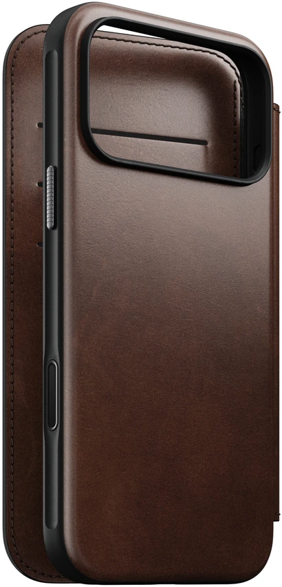 Cases and Covers - Flip Nomad Modern odinis dėklas-knygelė, rustic ruda (Horween) – iPhone 18 Pro Max/17 Pro Max