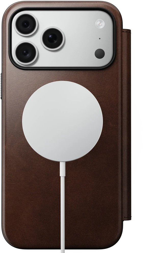 Cases and Covers - Flip Nomad Modern odinis dėklas-knygelė, rustic ruda (Horween) – iPhone 18 Pro Max/17 Pro Max