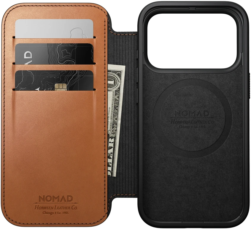 Cases and Covers - Flip Nomad Modern odinis dėklas-knygelė, saddle (Horween) – iPhone 18 Pro/17 Pro
