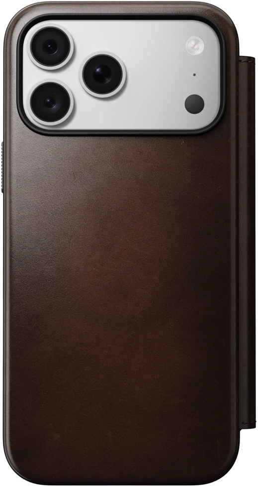 Cases and Covers - Flip Nomad Modern odinis dėklas-knygelė, rustic ruda (Horween) – iPhone 18 Pro Max/17 Pro Max