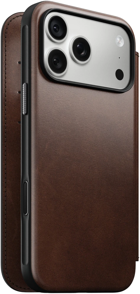 Cases and Covers - Flip Nomad Modern odinis dėklas-knygelė, rustic ruda (Horween) – iPhone 18 Pro Max/17 Pro Max