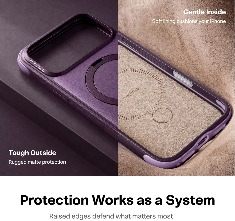 Cases And Covers Torras Ostand Q3 tvirtas dėklas, violetinis – iPhone 18 Pro Max