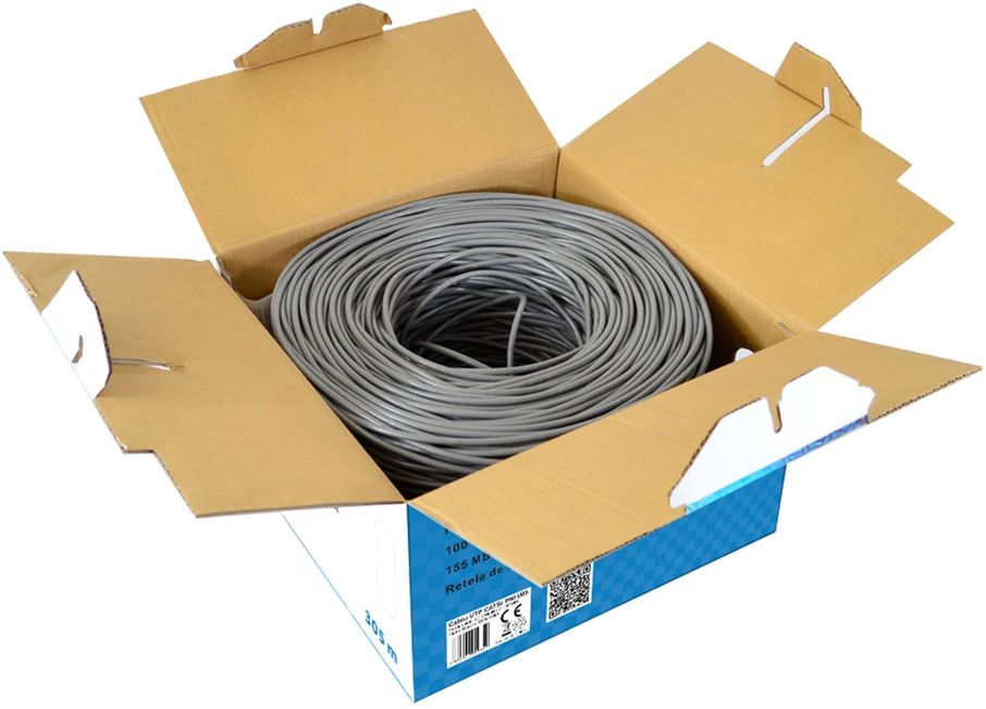 CAT5e UTP kabelis PNI U05 su 4 poromis internetui 1 Gigabit ir stebėjimo sistemoms, ritė 305m
