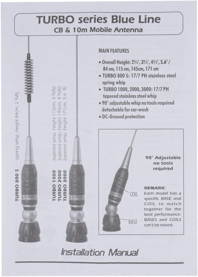 CB antena Sirio Turbo 3000PL Mėlyna Line kod. 2202405.41 be laido