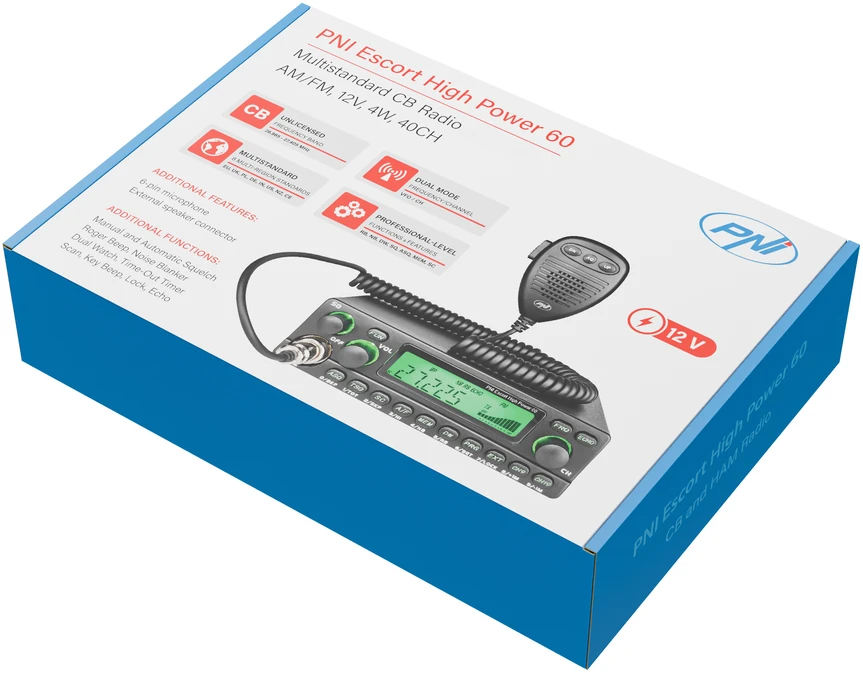 CB ir mėgėjiška radijo stotelė PNI Escort 60 Multistandard, FM/AM, 12V, ASQ, RF Gain