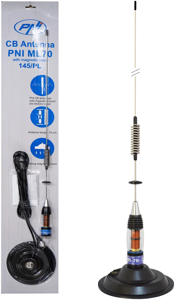 CB PNI antena ML70, ilgis 70 cm, 26-30 MHz, 200 W, komplekte 145 mm magnetas