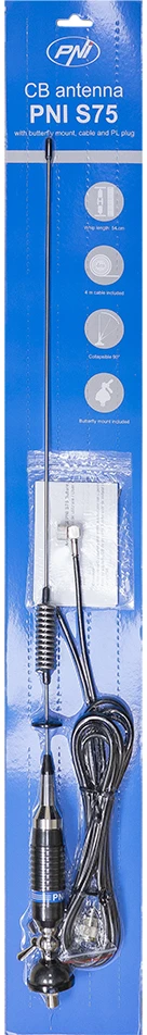 CB PNI ESCORT HP 6500 ASQ radijo stoties komplektas, RF stiprinimas, 4W, 12V + CB PNI S75 antena su 7-9 km kabeliu ir stacionariu laikikliu