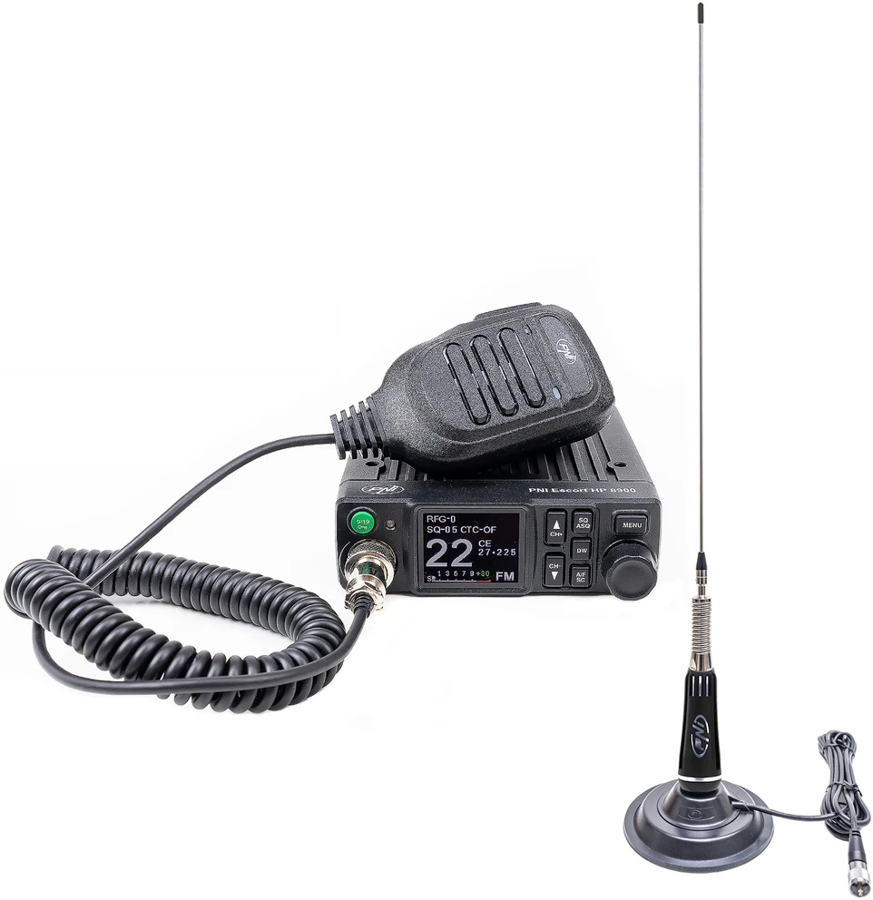 CB PNI Escort HP 8900 ASQ radijo stoties komplektas, 12-24V + CB PNI LED 2000 antena su magnetiniu pagrindu