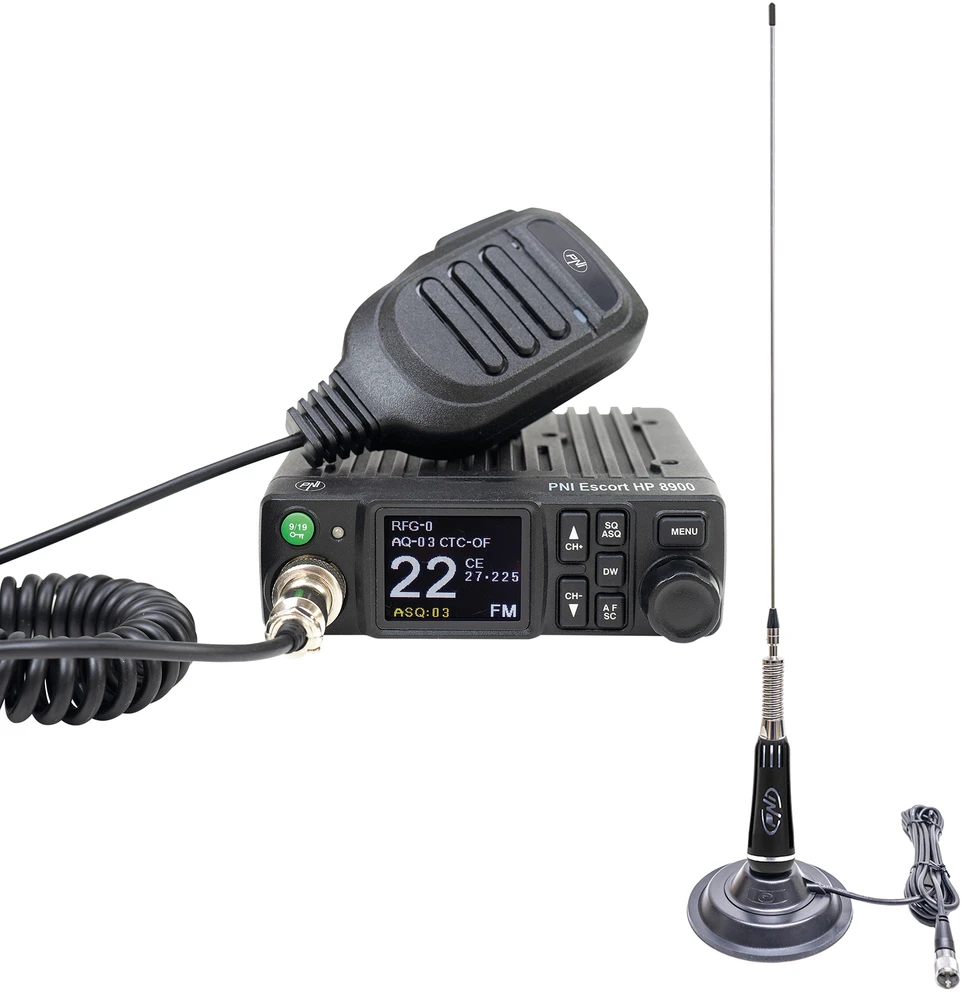 CB PNI Escort HP 8900 ASQ radijo stoties komplektas, 12-24V + CB PNI LED 2000 antena su magnetiniu pagrindu