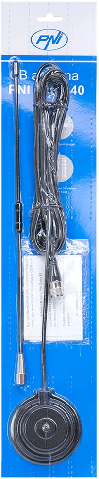 CB PNI Escort HP 9700 USB radijo stoties komplektas ir CB PNI Extra 40 antena su magnetiniu pagrindu, 12V / 24V maitinimo šaltinis, pridedamas cigarečių degiklio kištukas
