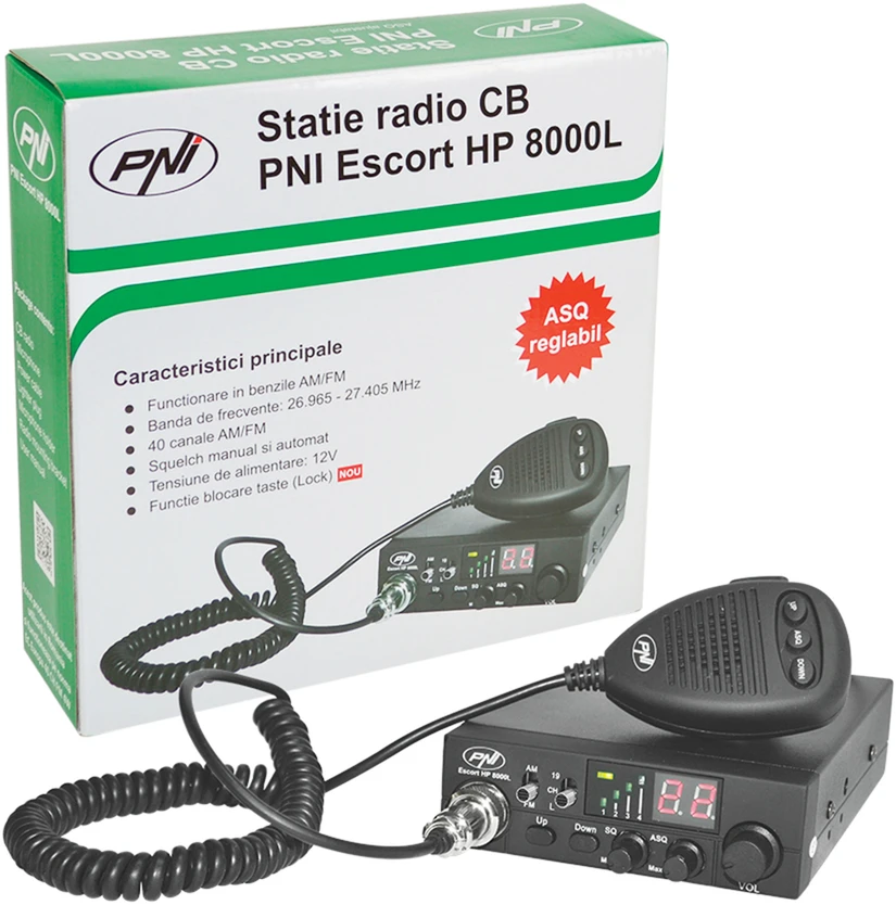CB PNI Escort radijo stoties rinkinys HP 8000L ASQ + CB PNI S75 antena su kabeliu ir tvirtinimo laikikliu