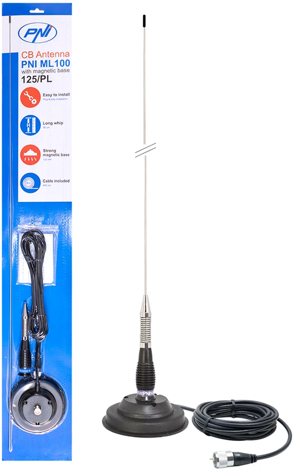 CB PNI ML100 antena, ilgis 100 cm, 26-30MHz, 250W, komplekte 125mm magnetas