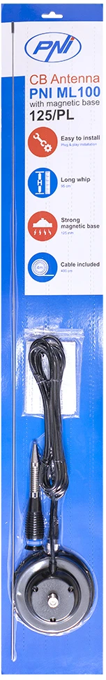 CB PNI ML100 antena, ilgis 100 cm, 26-30MHz, 250W, komplekte 125mm magnetas