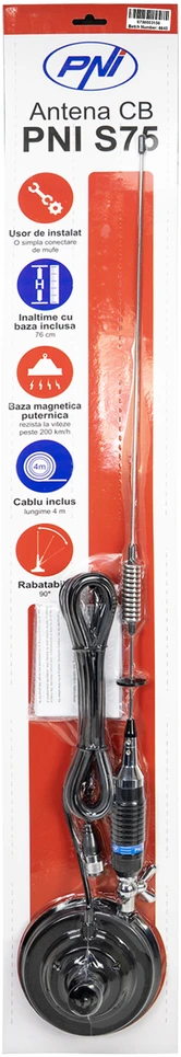CB PNI S75 antena su drugelio tipo laikikliu, 26-28MHz, strypo ilgis 54 cm, komplekte 125mm magnetas