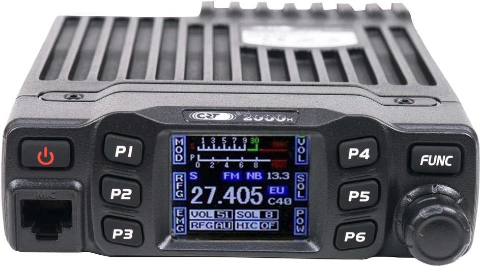 CB radijo stotelė CRT 2000H, 4W, AM / FM, 12V, ASQ, nuskaitymas (Scan), spalvotas ekranas, programuojama