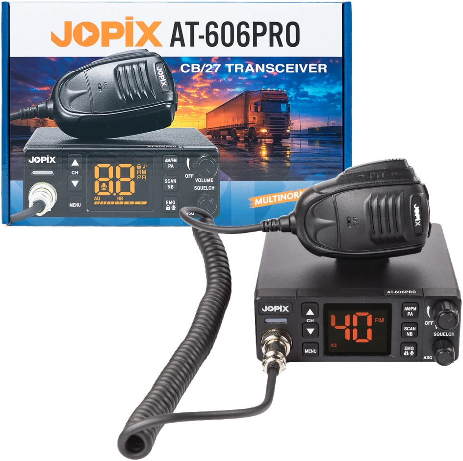 CB radijo stotelė JOPIX AT-606PRO ASQ, AM/FM, 4W, 12V-24V, PA, VOX, triukšmo slopintuvas