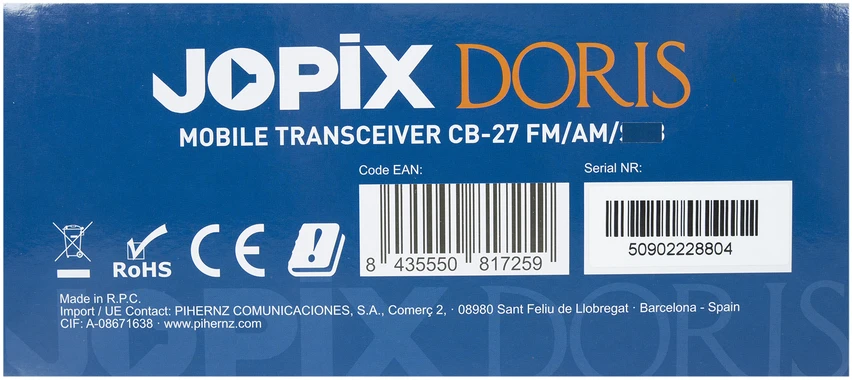 CB radijo stotelė JOPIX Doris 40CH, AM/FM, 4W, ASQ, Roger Beep, VOX, 12-24V