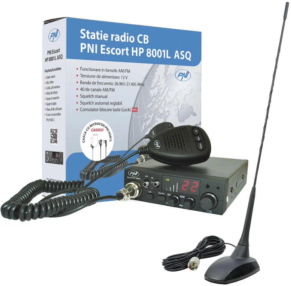 CB radijo stotelė PNI ESCORT CB 8001L ASQ + CB antena PNI Extra 48 su magnetu